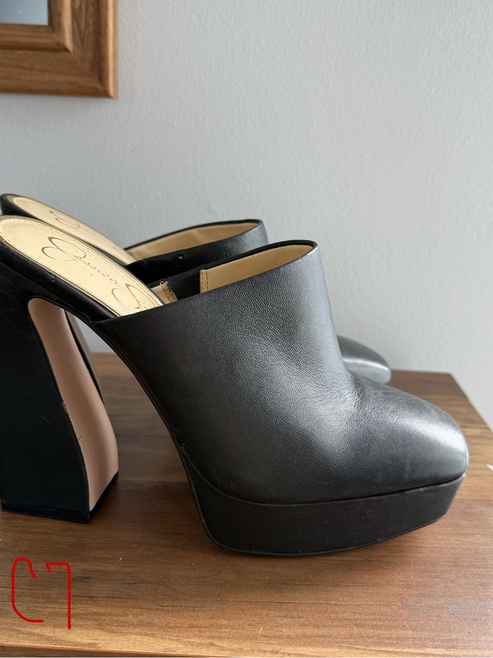 Black Platform Mule Heels 9.5